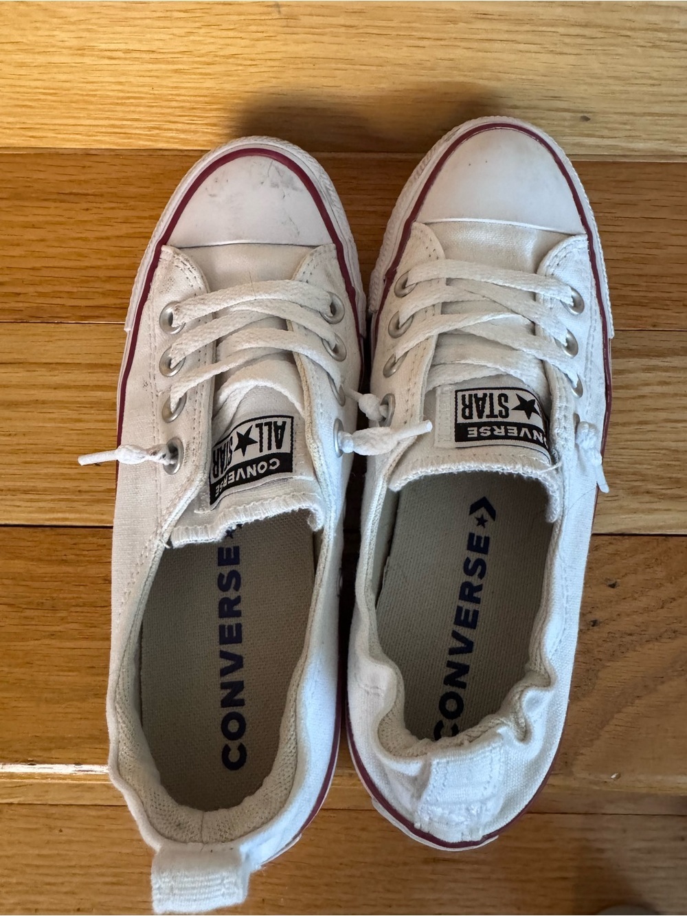 Converse White Low Top Sneakers with Red Trim